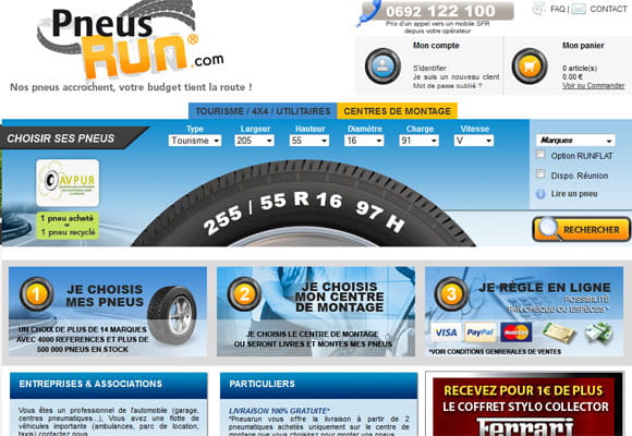 Site e-commerce PneusRun.com, vente de pneus à La Réunion